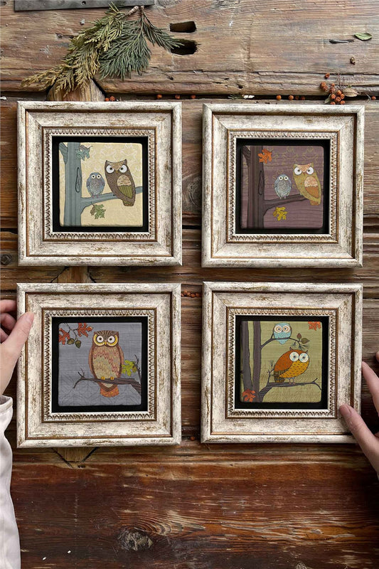 Framed Stone Painting Wall Decoration 8" x 8" Set of 4