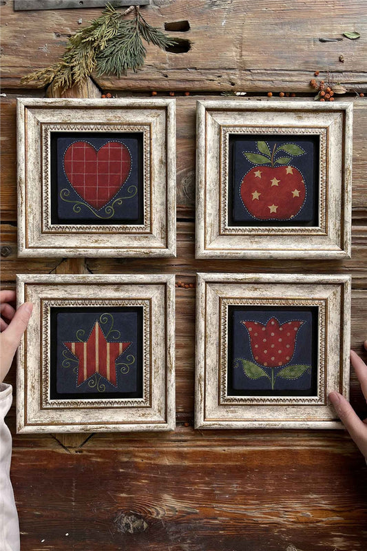 Framed Stone Painting Wall Decoration 8" x 8" Set of 4