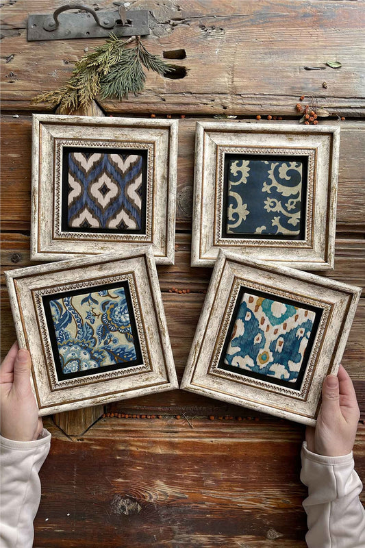 Framed Stone Painting Wall Decoration 8" x 8" Set of 4