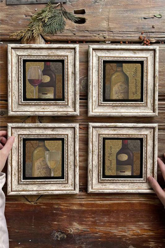 Framed Stone Painting Wall Decoration 8" x 8" Set of 4 Seashell Set Shell
