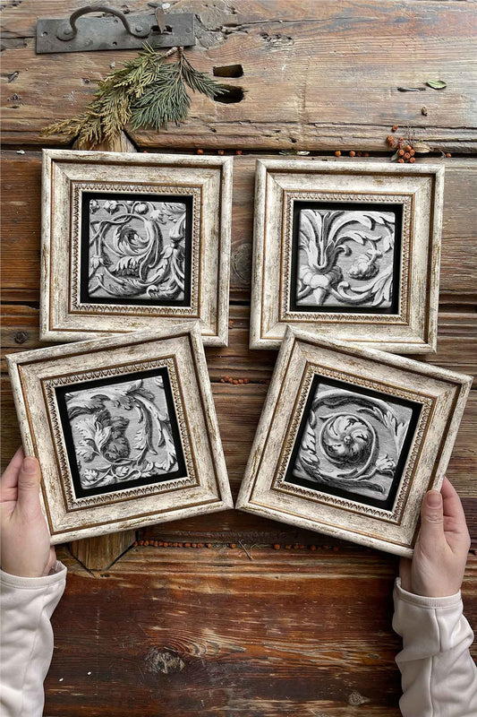 Framed Stone Painting Wall Decoration 8" x 8" Set of 4