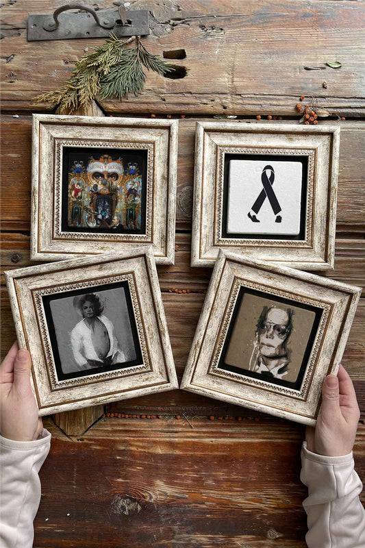 Framed Stone Painting Wall Decoration 8" x 8" Set of 4 Michael Jackson Set