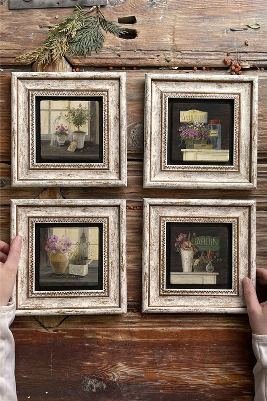 Framed Stone Painting Wall Decoration 8" x 8" Set of 4