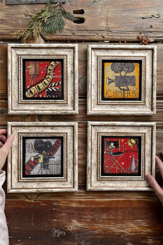 Framed Stone Painting Wall Decoration 8" x 8" Set of 4
