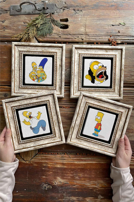 Framed Stone Painting Wall Decoration 8" x 8" Set of 4 Simpson Set
