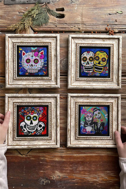 Framed Stone Painting Wall Decoration 8" x 8" Set of 4