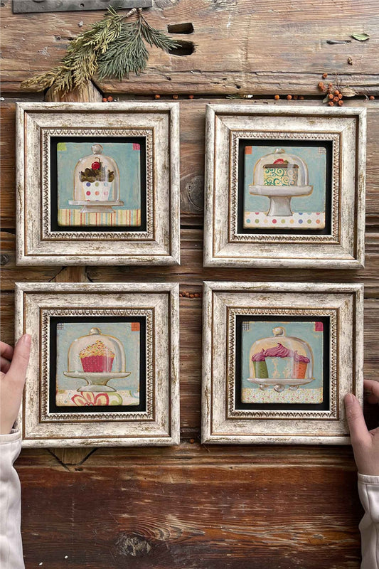 Framed Stone Painting Wall Decoration 8" x 8" Set of 4
