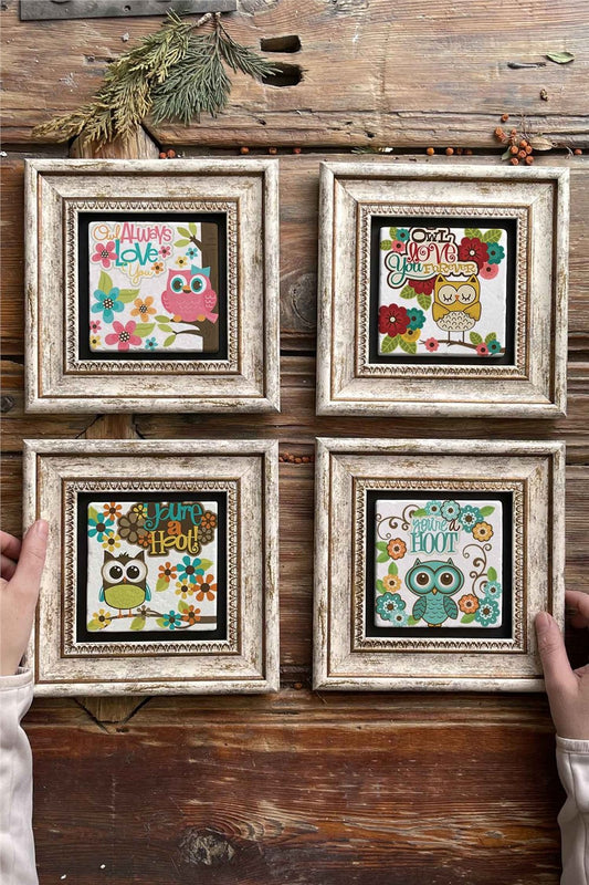 Framed Stone Painting Wall Decoration 8" x 8" Set of 4