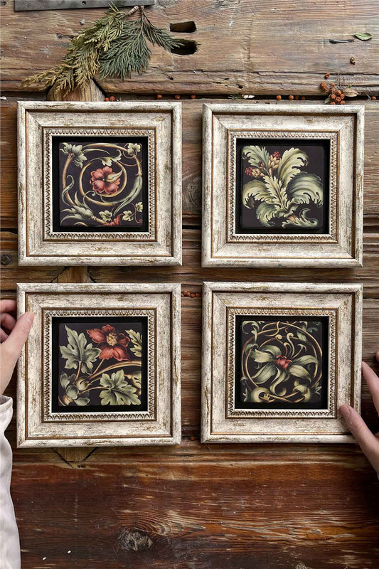 Framed Stone Painting Wall Decoration 8" x 8" Set of 4