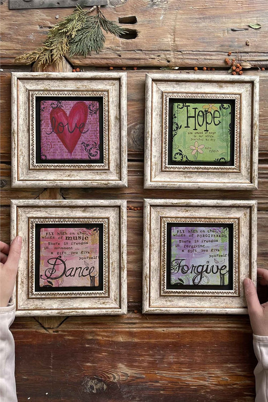 Framed Stone Painting Wall Decoration 8" x 8" Set of 4 Chess Set Chess