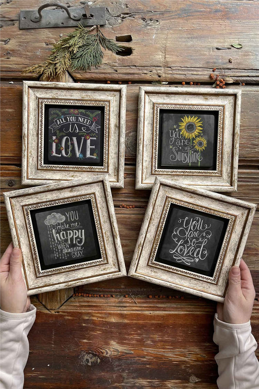 Framed Stone Painting Wall Decoration 8" x 8" Set of 4