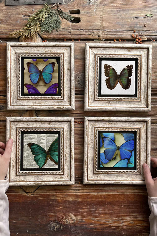 Framed Stone Painting Wall Decoration 8" x 8" Set of 4