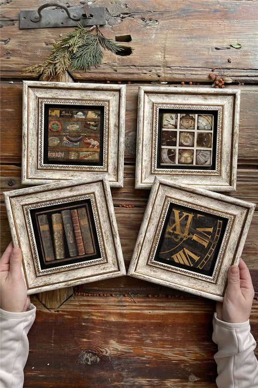 Framed Stone Painting Wall Decoration 8" x 8" Set of 4