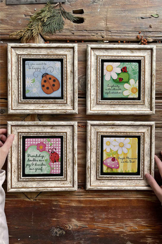 Framed Stone Painting Wall Decoration 8" x 8" Set of 4