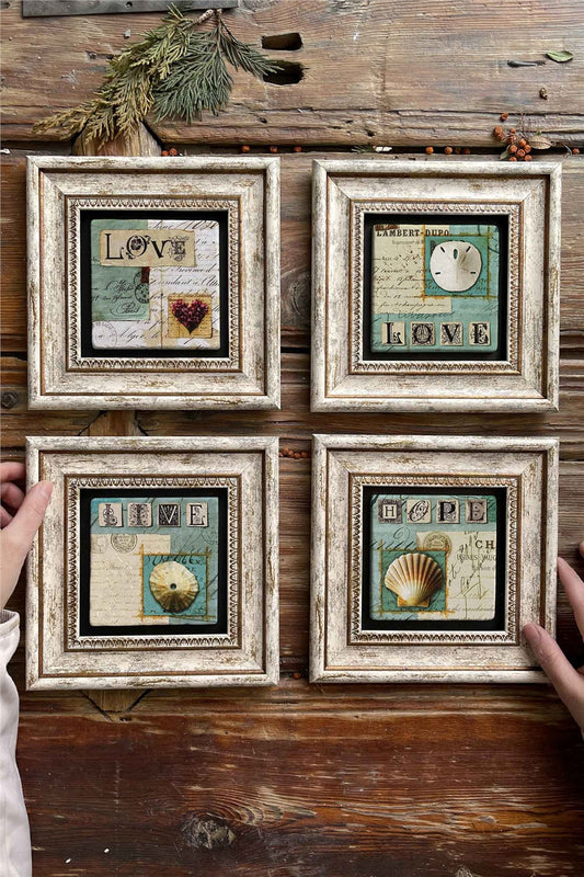 Framed Stone Painting Wall Decoration 8" x 8" Set of 4