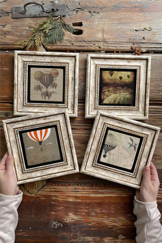 Framed Stone Painting Wall Decoration 8" x 8" Set of 4 Balloon Set Baloon Set