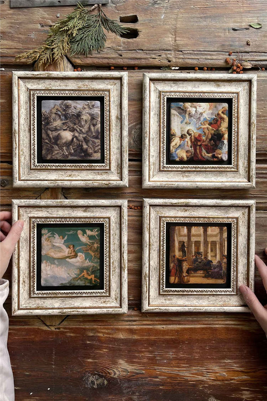 Framed Stone Painting Wall Decoration 8" x 8" Set of 4 Renaissance Paintings Set