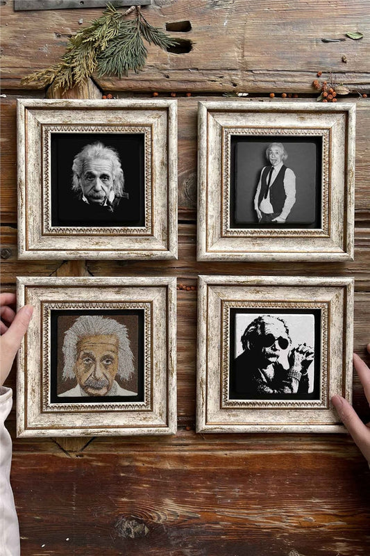 Framed Stone Painting Wall Decoration 8" x 8" Set of 4 Albert Einstein Set