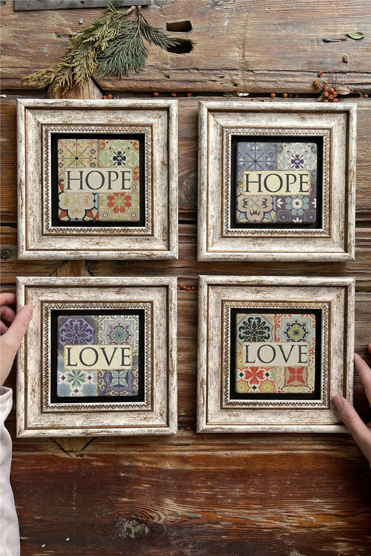 Framed Stone Painting Wall Decoration 8" x 8" Set of 4