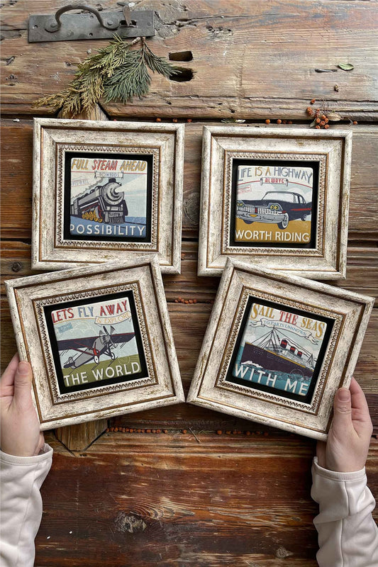 Framed Stone Painting Wall Decoration 8" x 8" Set of 4