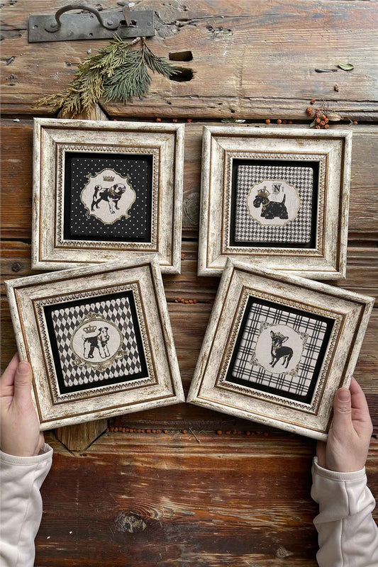 Framed Stone Painting Wall Decoration 8" x 8" Set of 4