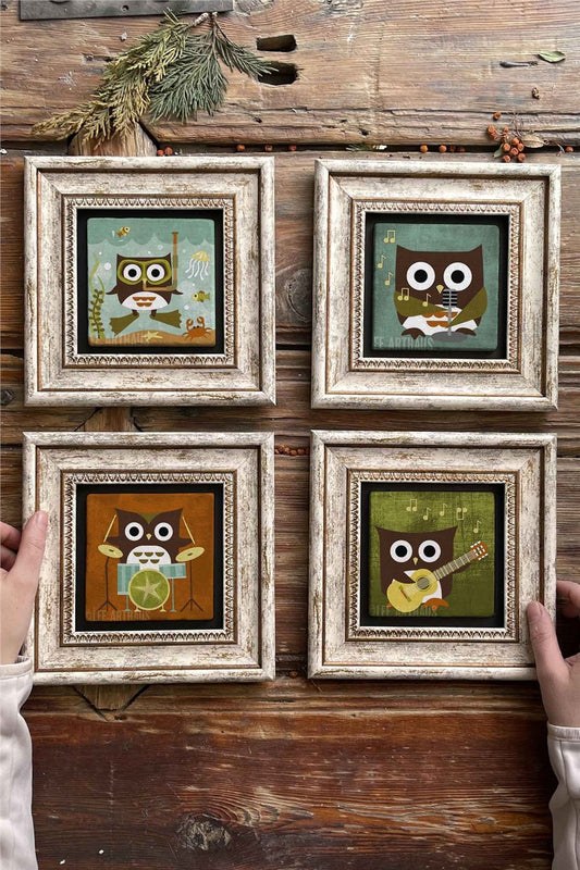 Framed Stone Painting Wall Decoration 8" x 8" Set of 4