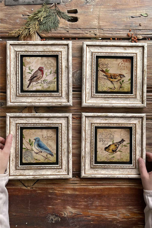 Framed Stone Painting Wall Decoration 8" x 8" Set of 4
