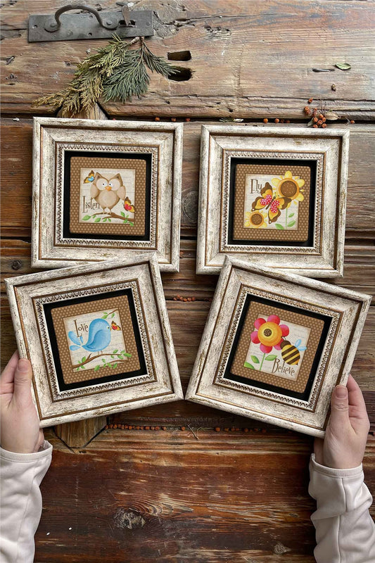 Framed Stone Painting Wall Decoration 8" x 8" Set of 4
