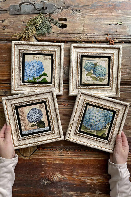 Framed Stone Painting Wall Decoration 8" x 8" Set of 4
