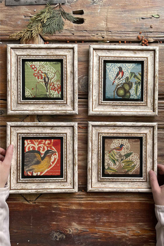 Framed Stone Painting Wall Decoration 8" x 8" Set of 4