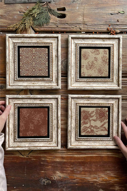 Framed Stone Painting Wall Decoration 8" x 8" Set of 4