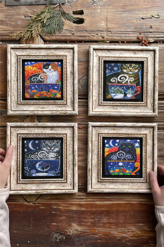 Framed Stone Painting Wall Decoration 8" x 8" Set of 4