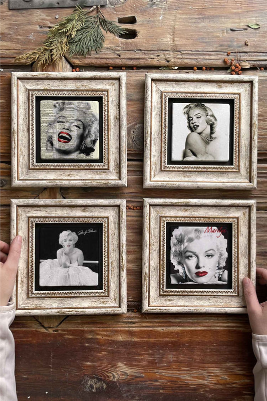 Framed Stone Painting Wall Decoration 8" x 8" Set of 4 Marilyn Monroe Set