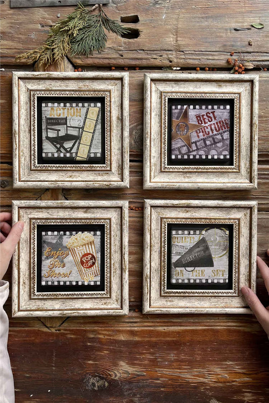 Framed Stone Painting Wall Decoration 8" x 8" Set of 4 Elephant Set