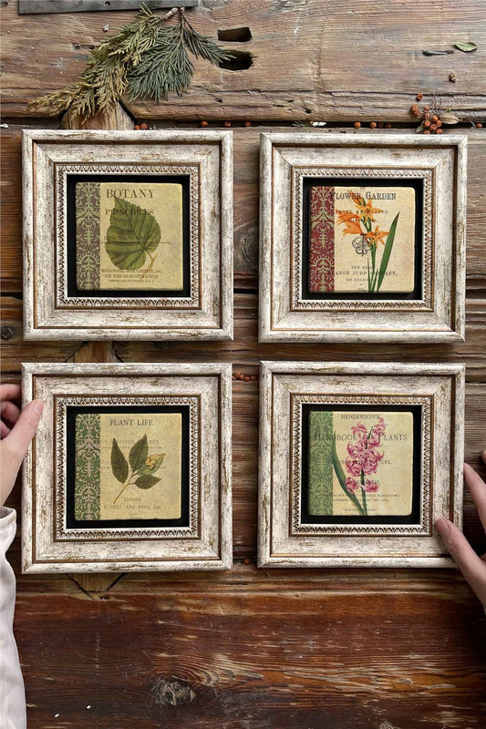 Framed Stone Painting Wall Decoration 8" x 8" Set of 4