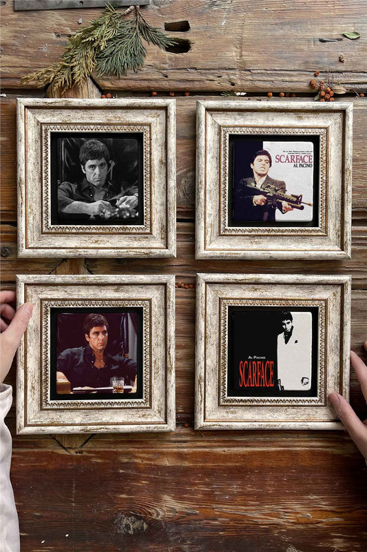 Framed Stone Painting Wall Decoration 8" x 8" Set of 4 Scarface Scarface Painting