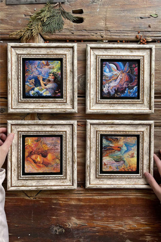 Framed Stone Painting Wall Decoration 8" x 8" Set of 4