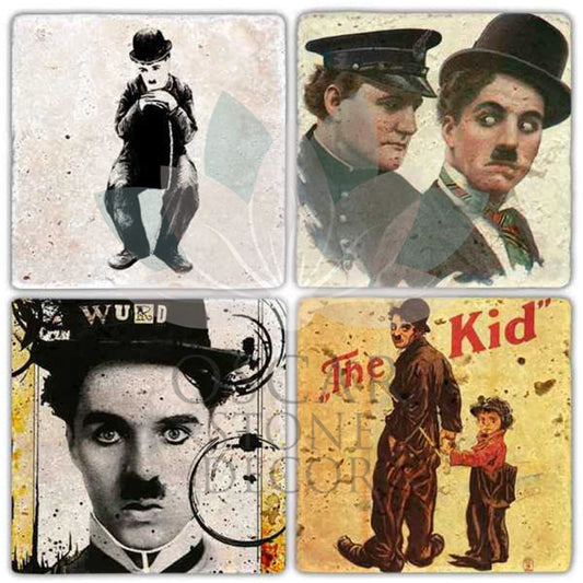 CHAPLIN FILM'S 4-Piece NATURAL STONE COASTERS / BA306 (COASTER)