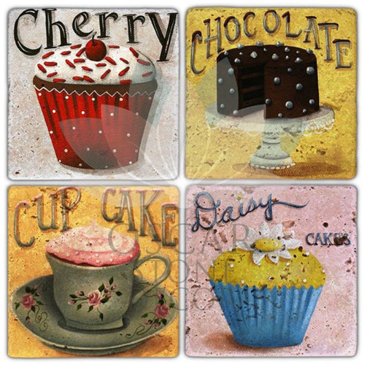 CHERRY CUPCAKE 4-Piece NATURAL STONE COASTERS / BA226 (COASTER)