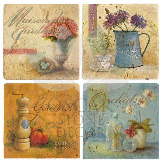 FLORAL BREEZE 4-Piece NATURAL STONE COASTERS / BA303 (COASTER)