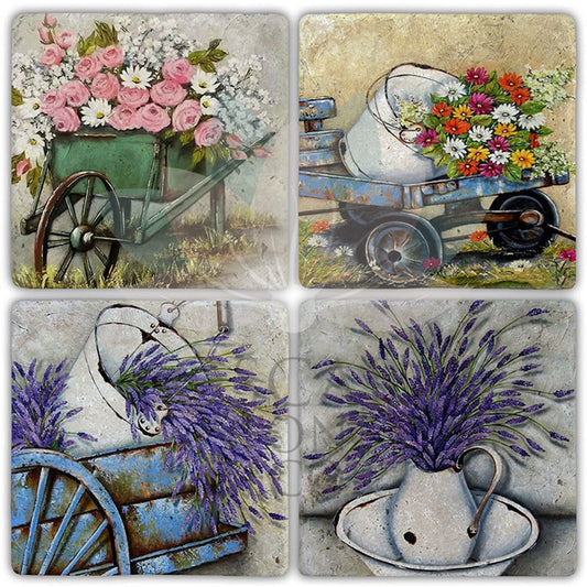 4-Piece NATURAL STONE COASTERS FOR FLOWERS / BA499 (COASTER)