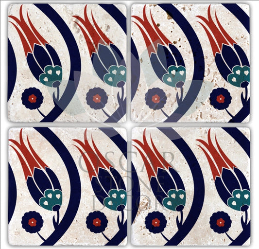 TILE TULIP 4-Piece NATURAL STONE COASTERS / BA170 (COASTER)