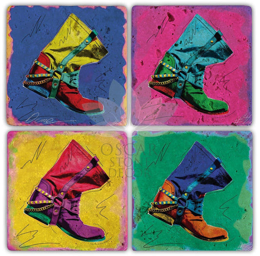 BOOTS POP 4-Piece NATURAL STONE COASTERS / BA078 (COASTER)