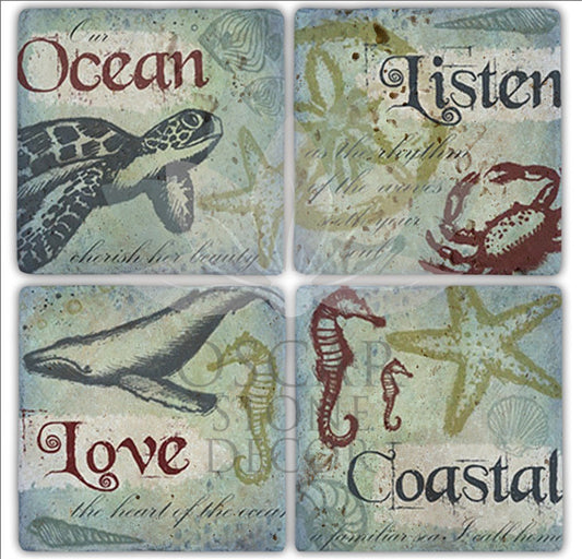 COASTAL 4-Piece NATURAL STONE COASTERS / BA160 (COASTER)
