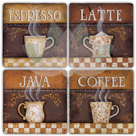 COFFEE TIME 4-Piece NATURAL STONE COASTERS / BA271 (COASTER)