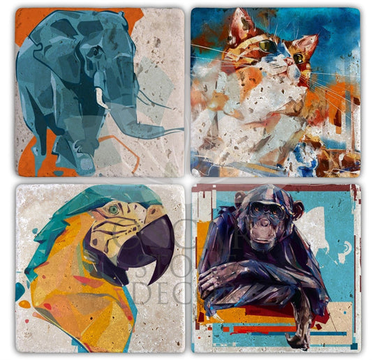 COLOR ANIMAL 4-Piece NATURAL STONE COASTERS / BA075 (COASTER)