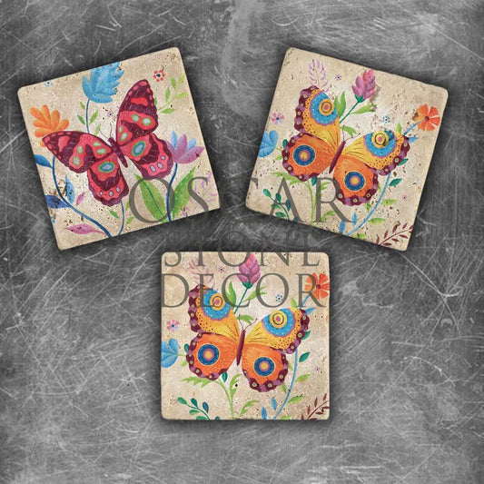 COLOR BUTTERFLY NATURAL STONE MAGNET SET / MG-027