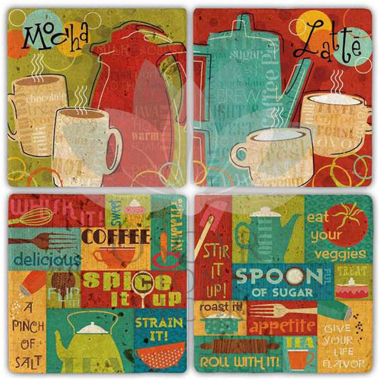 COLOR COFFEE 4-Piece NATURAL STONE COASTERS / BA300 (COASTER)