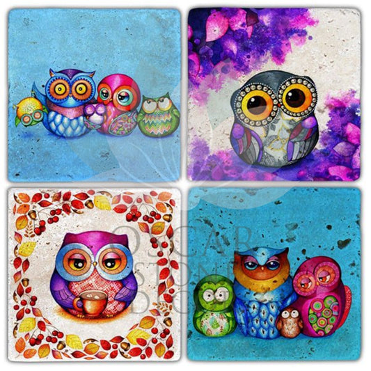 COLOR MR.BIRD 4-Piece NATURAL STONE COASTERS / BA235 (COASTER)