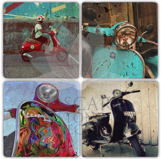 COLORED VESPA 4-Piece NATURAL STONE COASTERS / BA029 (COASTER)